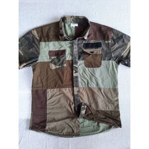 Dope Men 2XL Utility Camp Military Green Button Shirt‎ Short Sleeve Pure Cotton